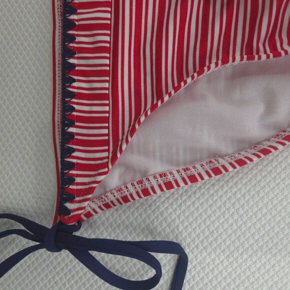 Womens XS Red White Striped Bikini Bottom Navy Tie Sides - Picture 4 of 5